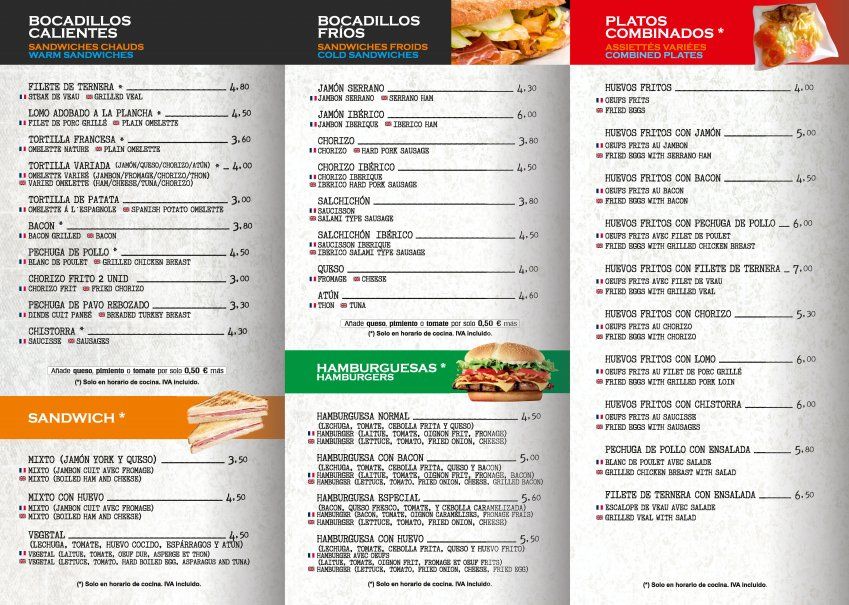 Carta platos combinados
